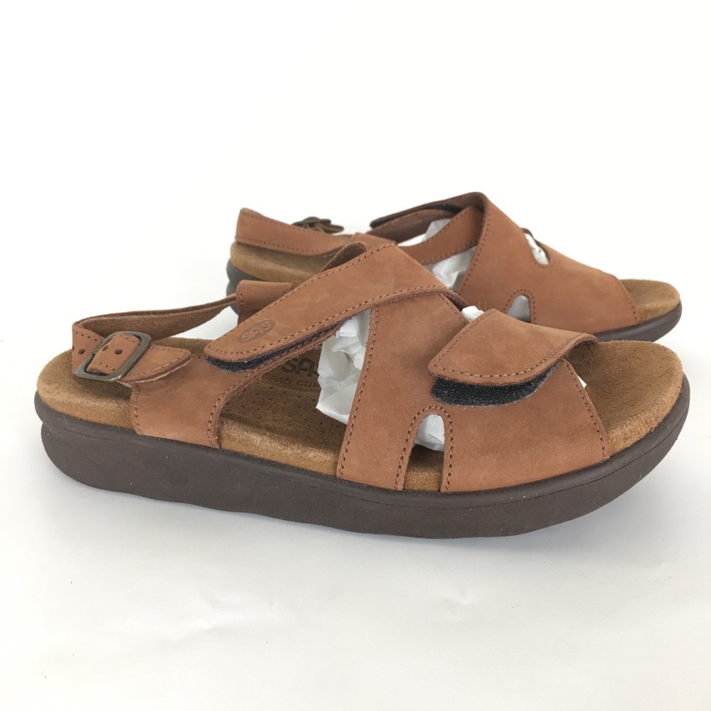 SAS Huggy Cross Strap Walking Sandals Caramel Light Brown Leather Women’s Size 7